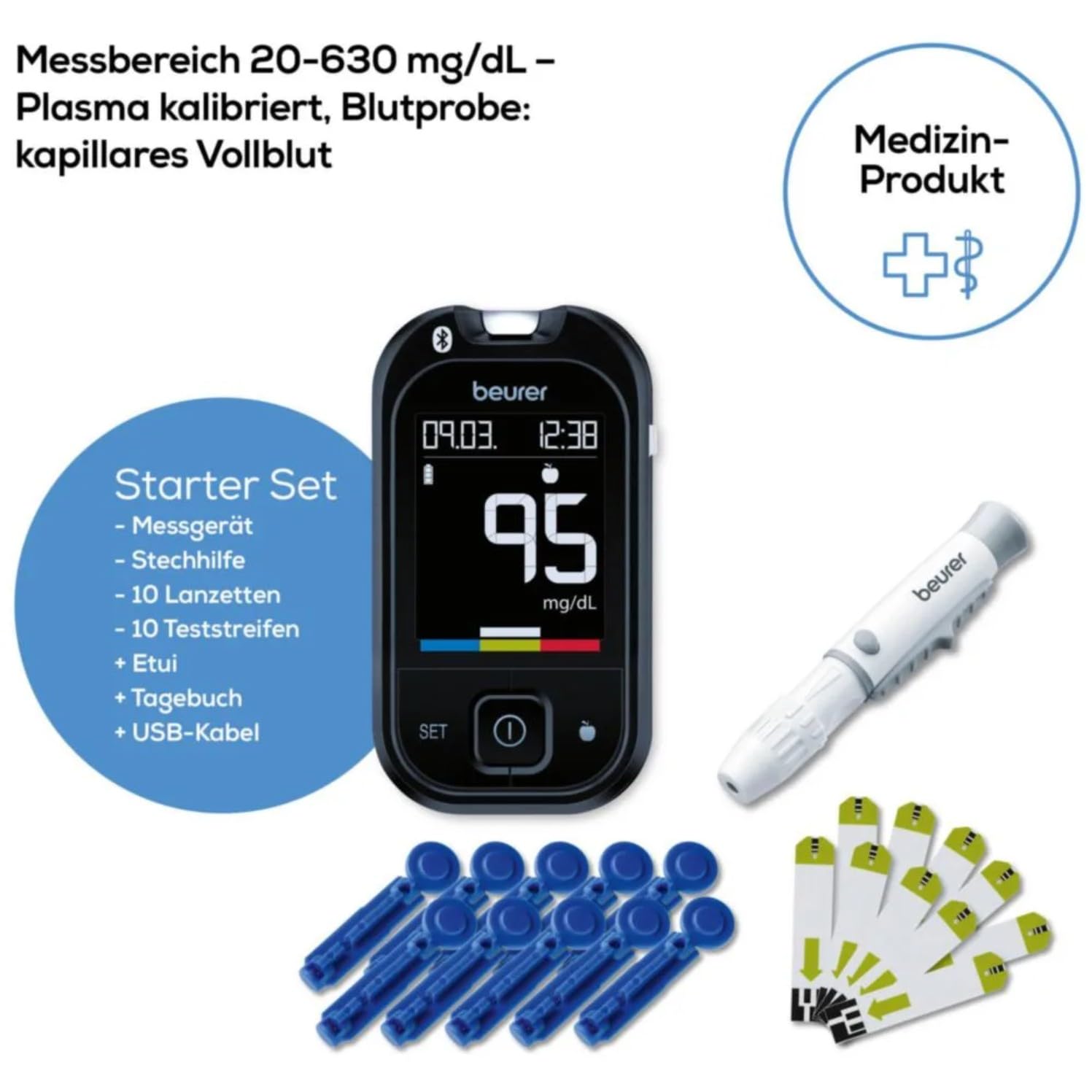 Beurer Medical GL 49 (mg/dL) Blutzuckermessgerät-Set
