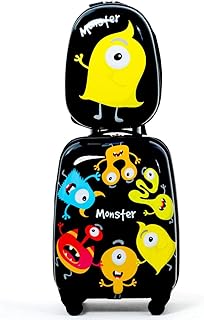 COSTWAY ABS Kids Luggage Set, 12\'\' Backpack 16\'\' Suitcase Children Boys Girls Travel School Trolley Case (Monster)