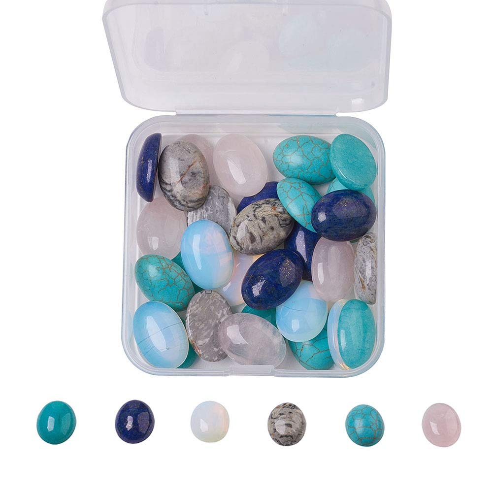 PandaHall 30pcs Natural & Synthetic Oval Gemstone Cabochons 18x13x5~6mm Cabochon Gemstone Chakra Healing Crystal Beads for DIY Jewelry Making