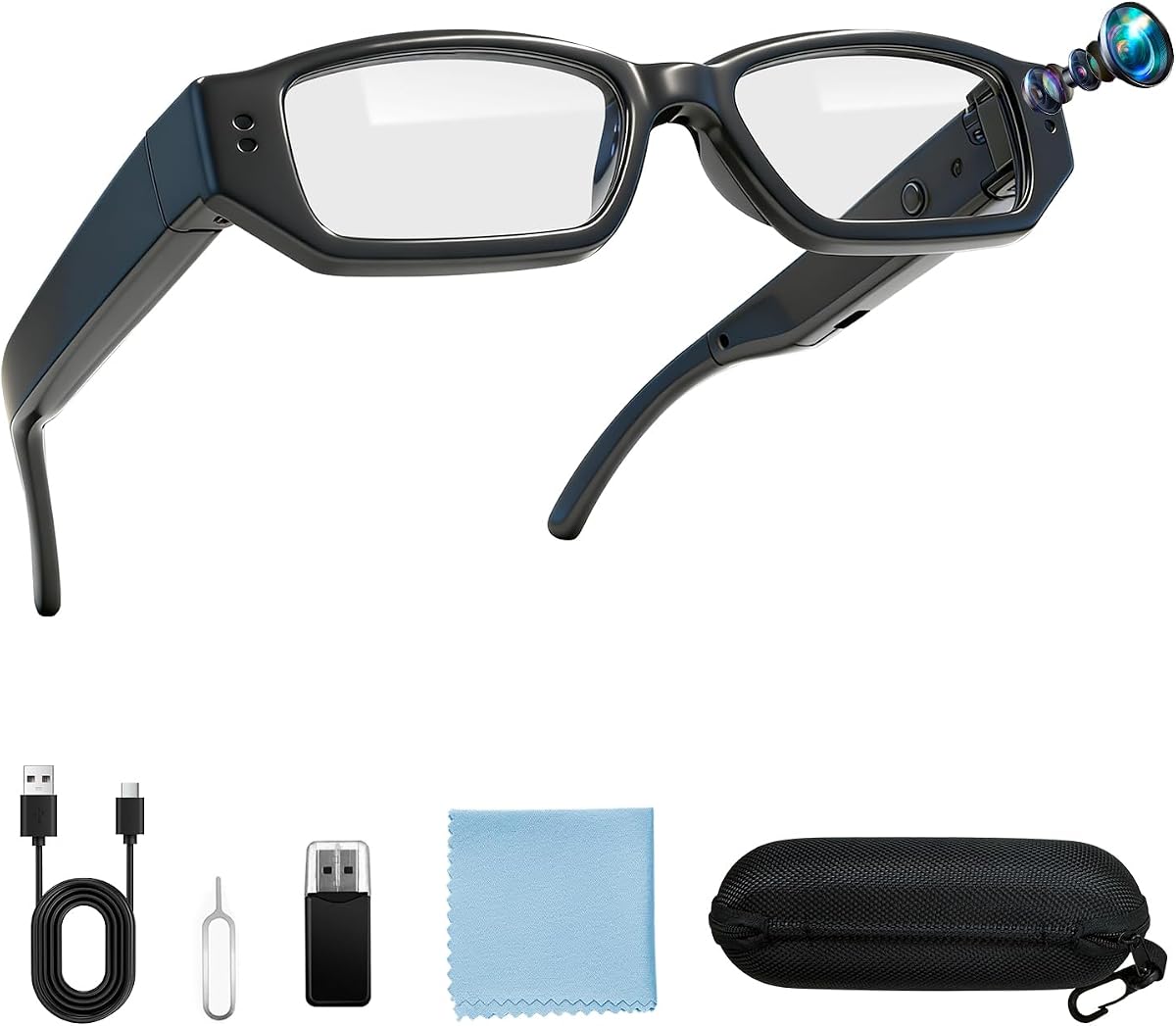 Camera Espion, 16GB Mini Lunettes Espion, 1080P HD Camera Cachee Discrete Portable Caméscope Sport Caméra Corporelle Enregistreur Vidéo Prise de Photos