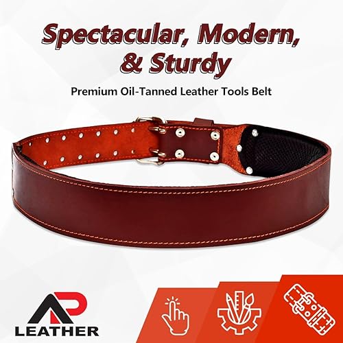 Miniatura 4 de Pro-501 - Cinturón de herramientas de cuero curtido al aceite para cintura de 30 a 52 pulgadas, cuero de primera calidad con cinturón de