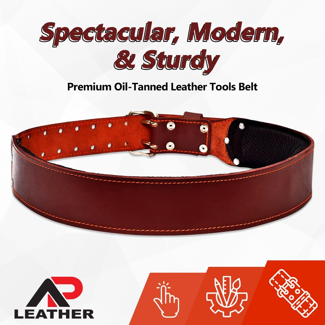 AP LEATHER Pro-501 Oil Tanned Leather Tool Belt – Premium 4mm Thick, Padded, Adjustable 30 To 52 Inch Waist