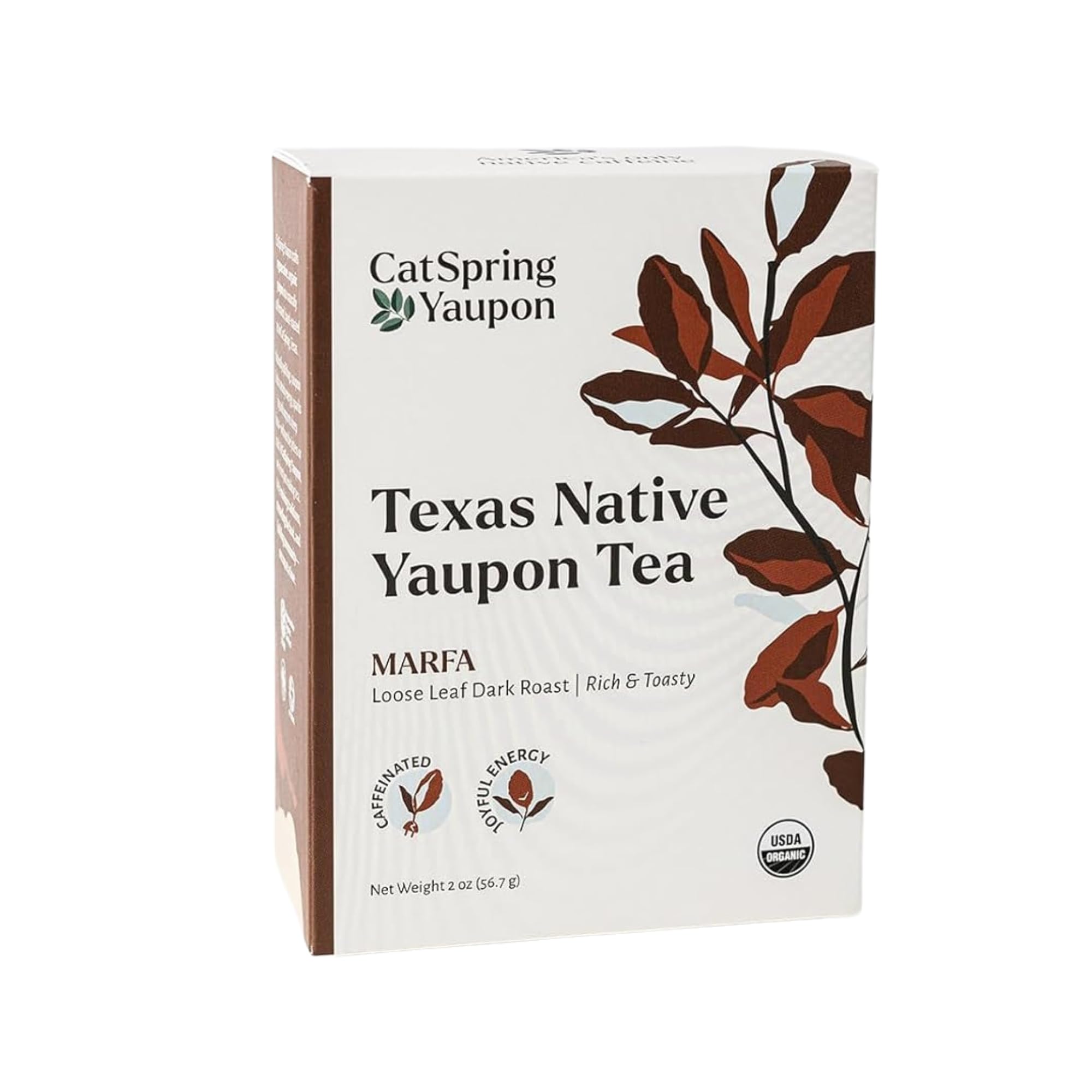 Marfa Dark Roast Yaupon Tea, 2 oz. Loose Leaf, Naturally Caffeinated, Sustainable and Wild-Harvested, Rich and Balanced, Non-Bitter, Antioxidant Rich with Caramel Notes, Made in USA