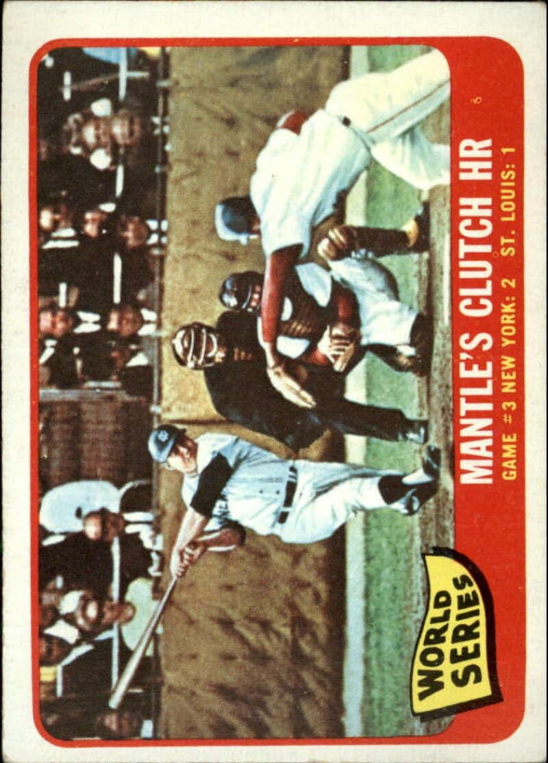1965 Topps 2nd Series Baseball #134 World Series Game 3 Mantle's Clutch HR Set Break #1 (Scan Shows Actual Front and Back of Trading Card)