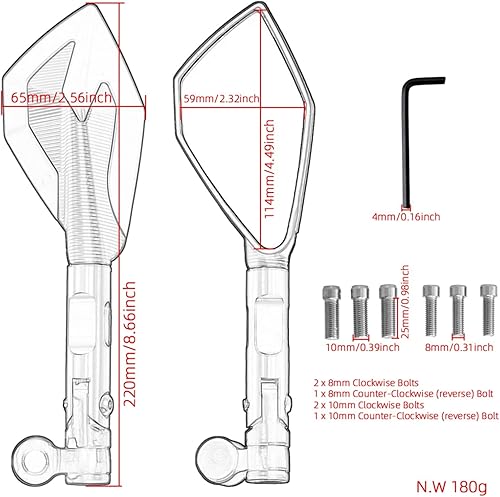 Miniatura 2 de Espejos laterales de motocicleta CNC laterales de 0.394 pulgadas universales para Benelli TRK 251/502/502X/302 TRK251 TRK502 TRK502X espejos