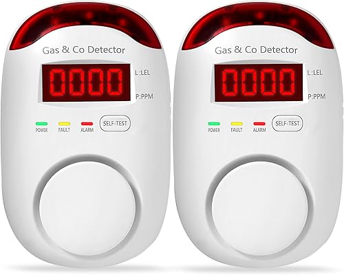2 paquetes de detectores de gas y monóxido de carbono Detector de monóxido de carbono enchufable y propano, detector de gas natural, alarma de