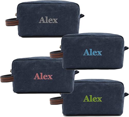 Miniatura 7 de RC ROCKCOW Neceser personalizado bordado lona Dopp kit regalo personalizado monograma bolsa de afeitar con cremallera para hombres y mujeres,