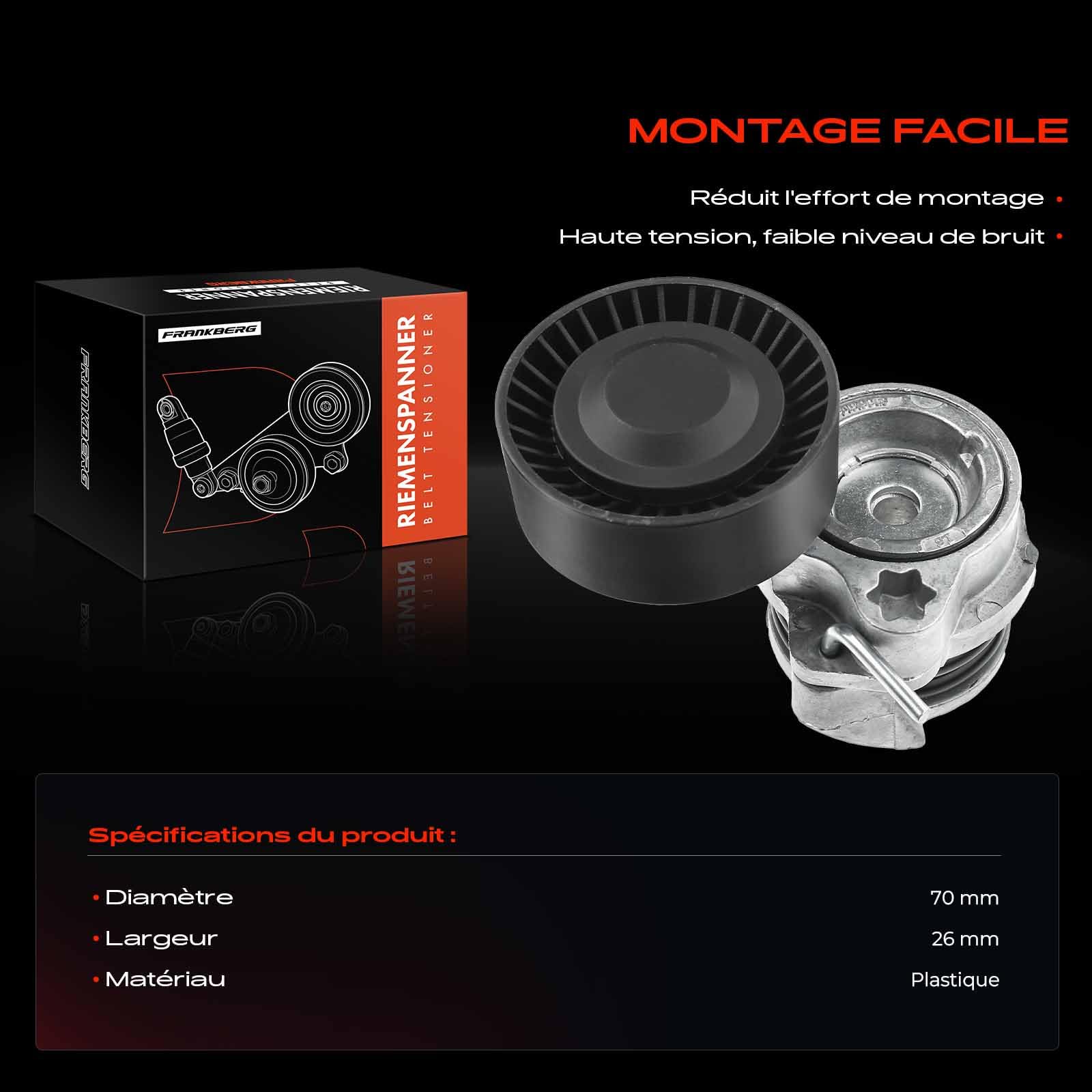 Frankberg Poulie de tension, tendeur de courroie 11287549588 | Compatible avec: Série 6 Cabriolet E64, X5 E53, Série 7 E65 E66 E67, Phantom VII Drophead Coupé RR2, Phantom VII RR1