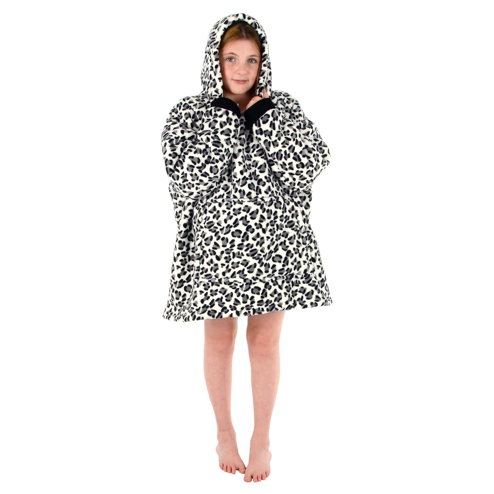 Hodge And Hodge Unisex Black/White Leopard Teens Hoodie Blanket Sherpa Fleece Sweatshirt Oversize Top