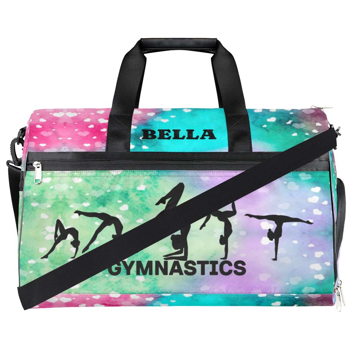 Personalized Gymnastics Bag Dance Bag for Girl Woman, Custom Gym Bag Sport Duffel Bag, Weekender Bags Travel Duffel Bag Gymnastics Colorful