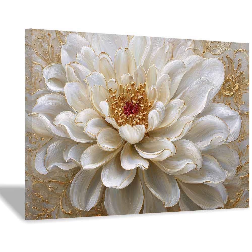CUDAOO Semplice arte botanica Stampe su Canvas Peonia dai bordi dorati per Camera da Letto Agriturismo Soggiorno Bagno(beige)-60x90cm Incorniciato