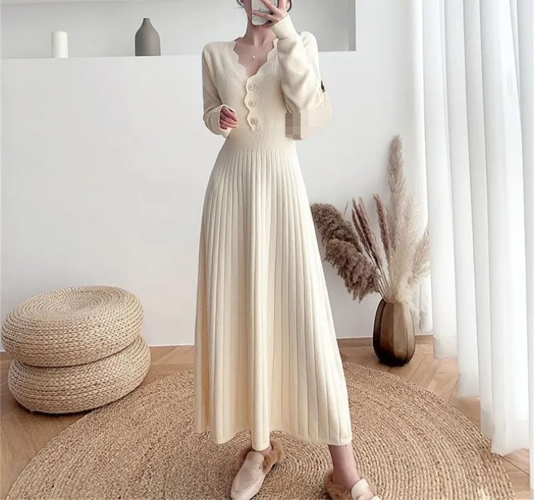 Vestido de punto para mujer, para otoño e invierno, corte ajustado, manga larga, vestido de fiesta, falda de lana.