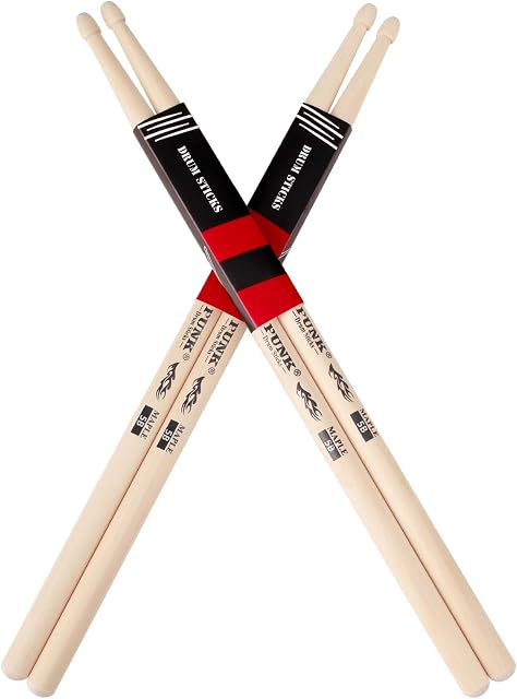 Drum Sticks 5B Maple Wood Tip DrumStick,2 Pairs Drum Stick Ideal for Drummers of All Levels, Used for Drums, Percussion and Practice–(5B-Two Pairs)