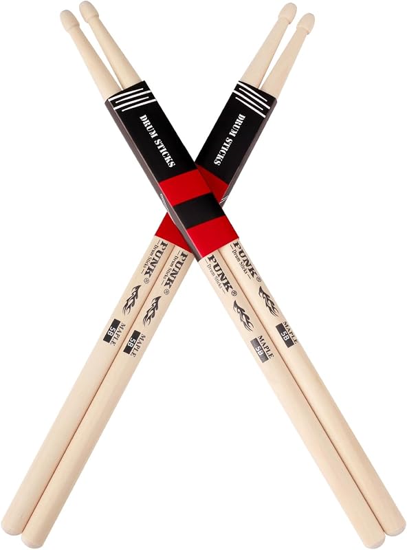 Drum Sticks 5B Maple Wood Tip DrumStick,2 Pairs Drum Stick Ideal for Drummers of All Levels, Used for Drums, Percussion and Practice–(5B-Two Pairs)