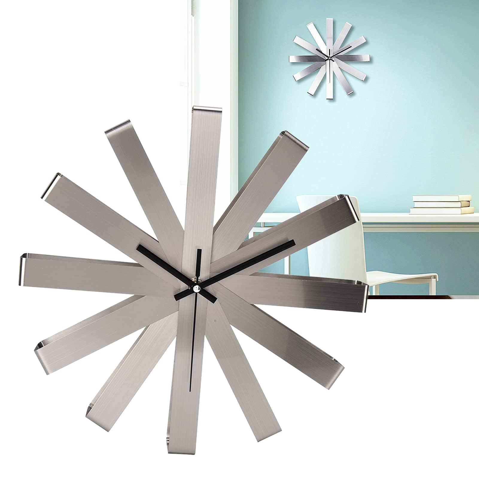 Reloj de Pared de Acero Inoxidable, Elegante, Silencioso,