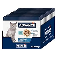 Advance Cibo Umido per Gatti Adulti Sterilizzati con Merluzzo 13 Flowpacks da 4x85g