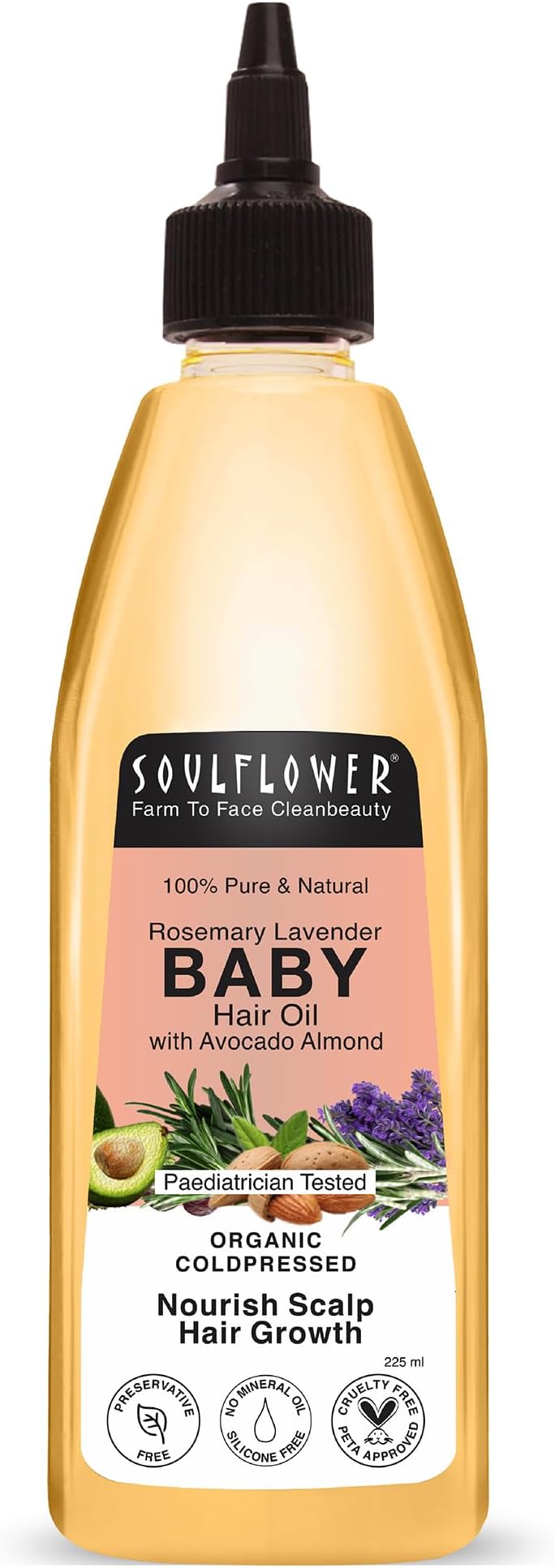 Rosemary Baby Hair Oil for Hair Growth, 100% Pure & Natural Organic, Nourishment with Avocado, Coconut, Olive & Almond Oils, Dermatologist & Pediatrician Tested for Healthy Scalp, 225ml