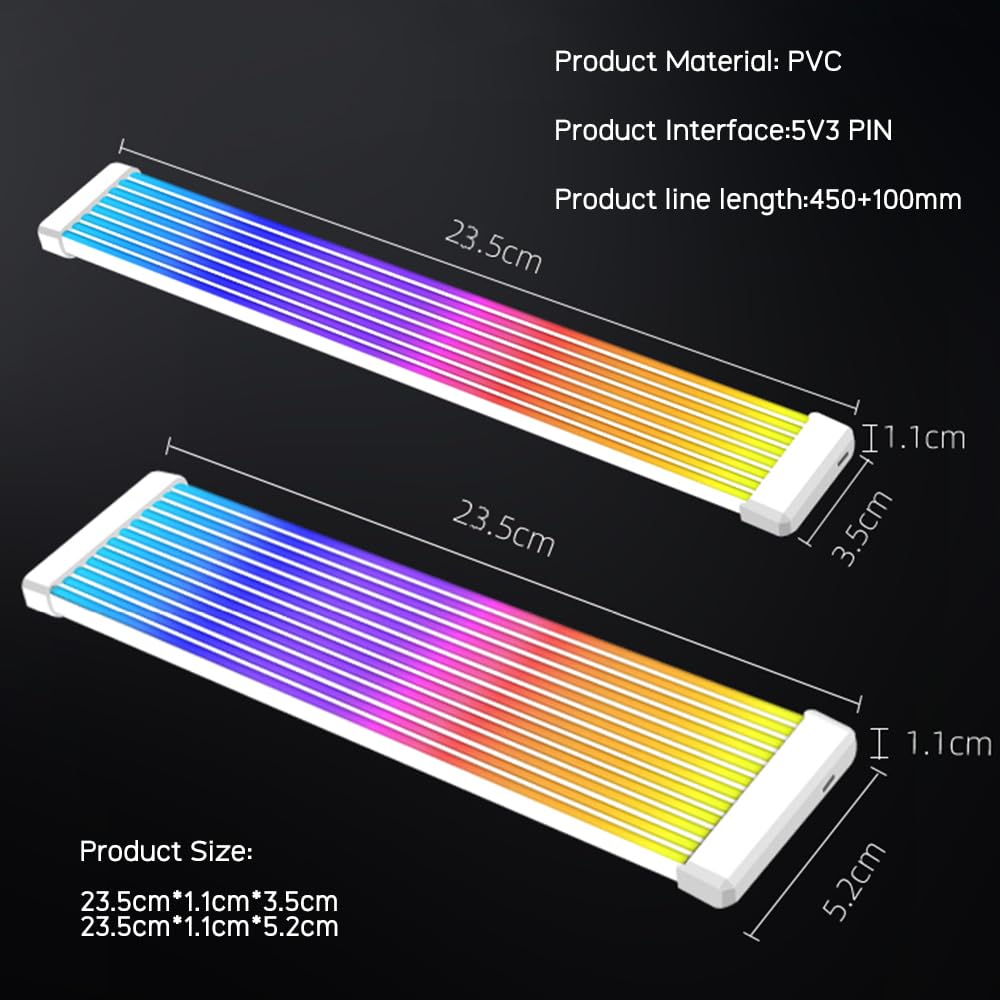 TZMRIT PC Cable RGB ARGB PSU Cable Cover Extension Kit for Motherboard GPU (24PIN BK)