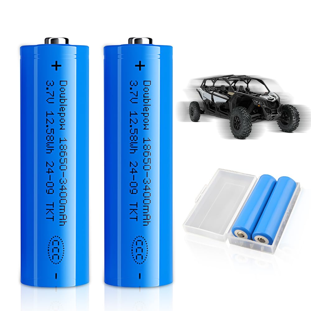 Akku 3.7V Li-Ion, NAVESO 2 Stück 3400mah 3.7 Volt Li-ion Akku Wiederaufladbarer, RC Button Top Akku Batterie mit Aufbewahrungsbox für Mikrofone Taschenlampen Kleinen Lüfter Türklingel