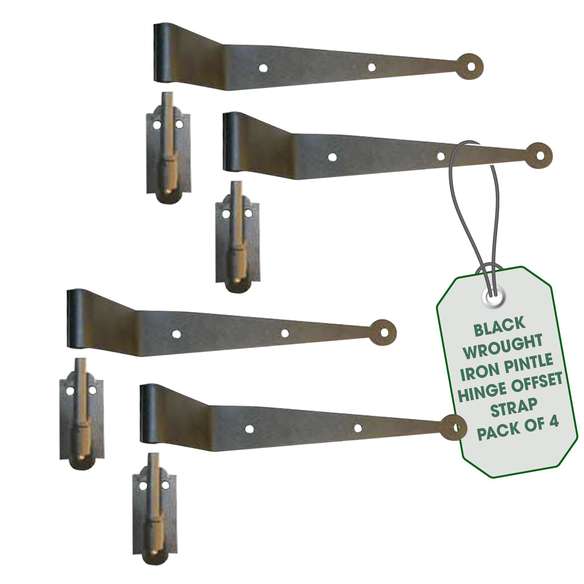 Renovators Supply Manufacturing Black Offset Strap Lift Off Pintle Hinge 11" X 2 5/8" Wrought Iron Pin Hinges for Shutters, Exterior Window Doors Or Gates Offsets with Hardware Pack of 4