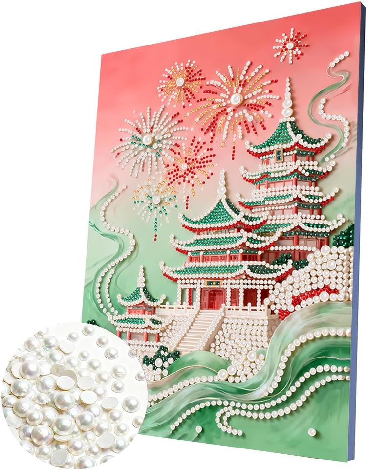 DIY Pearl Painting Kit for Adults - 12"x16" (30x40cm) Architectural Series, Diamond Art Kits with or Without Frame, Home Wall Decor, Relaxing Gift (Eiffel Tower, with Inner Frame)