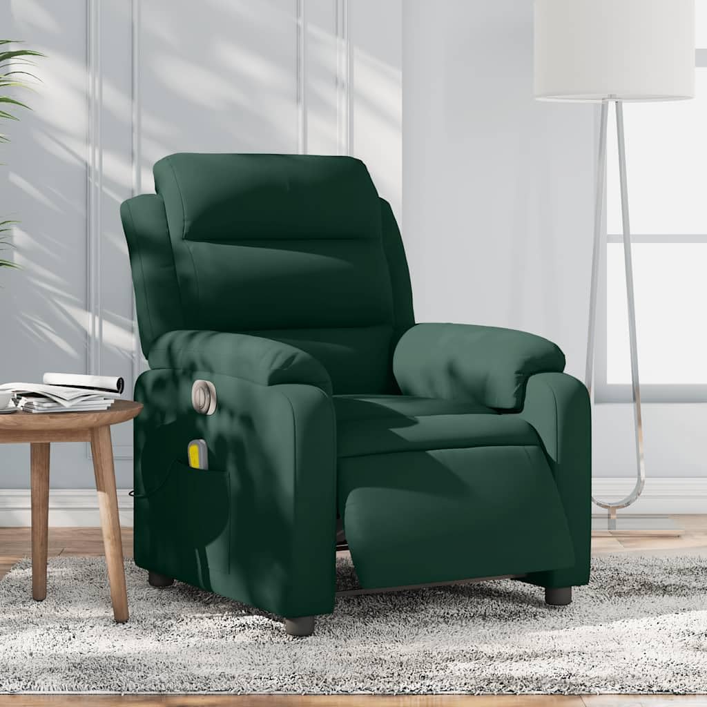vidaXL Poltrona Massaggiante Reclinabile Elettrica Verde Scuro Velluto
