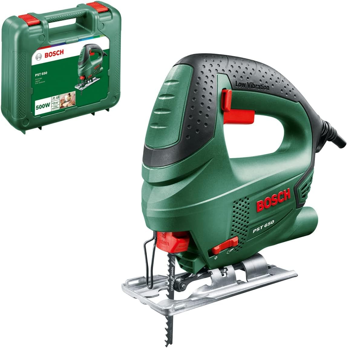 Scie circulaire filaire Bosch - PKS 55 A (1200W, livrée avec lame pour bois, butée Parallèle) & Scie Sauteuse Filaire Bosch - PST 650 (500 W, Livrée avec Coffret de Rangement et 1 Lame de Scie)