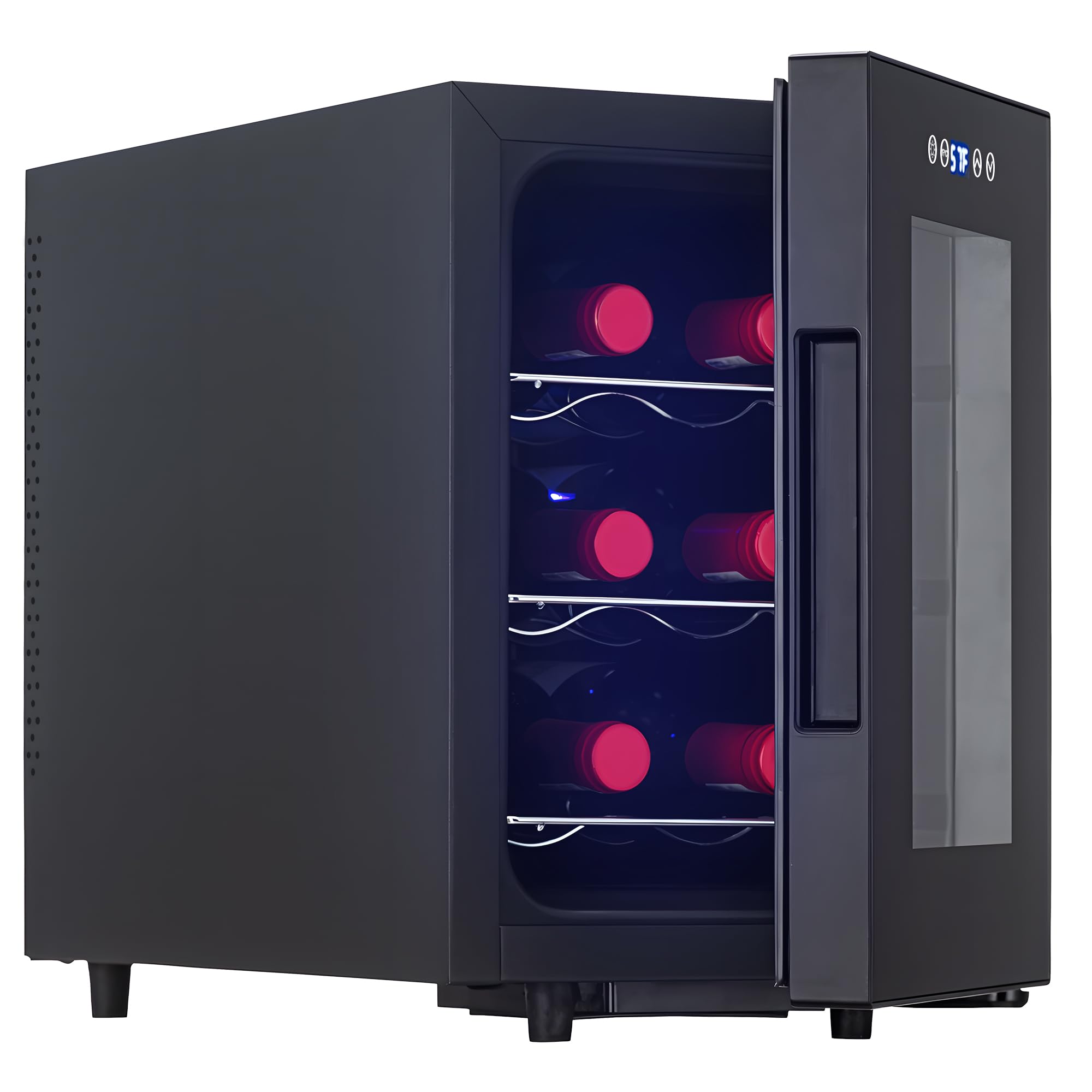 Iceblue Wine Fridge, Digital Temperature Control White & Red Wine 6 Bottle Wine Cooler with Wine Rack, Champagne Wine Cooler Refrigerator for Bar, Home,Kitchen,Gift (Black) | Fridge.com