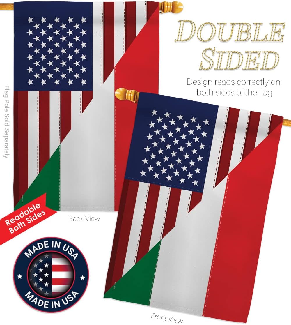 Breeze Decor - US Italian Friendship Flags of the World - Everyday Impressions Decorative Vertical House Flag 28" x 40" Printed In USA