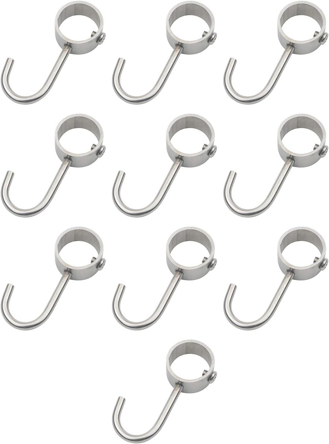 Tube Rod Hooks Adjustable Multi-Function Heavy-Duty Stainless Steel J Typed Kitchen J Shaped Hooks Bathroom Wardrobe Pipe Hanger (10 Pack)