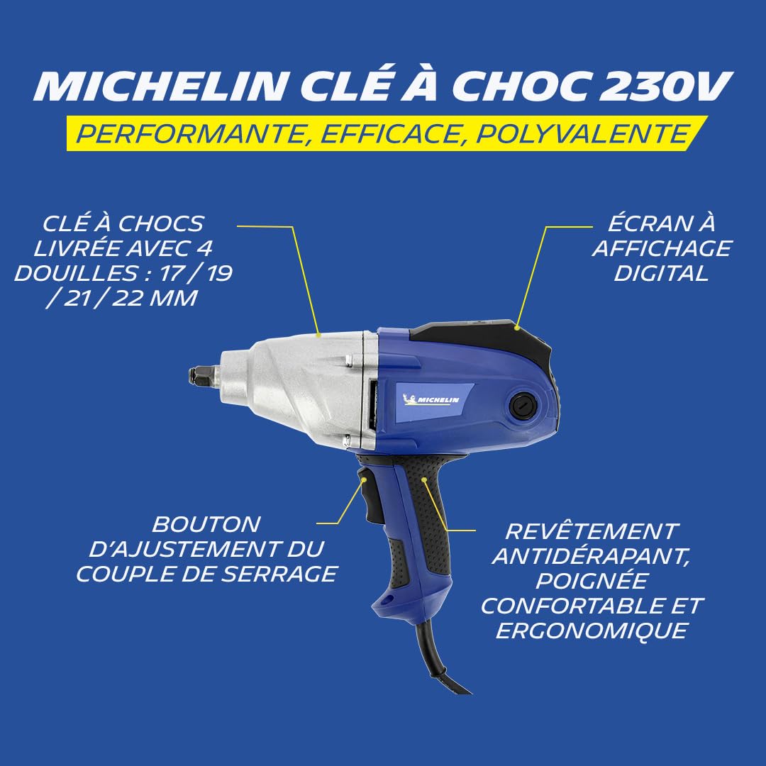 MICHELIN Clé à choc 230V, Visseuse/Déboulonneuse électrique pour écrous de roues