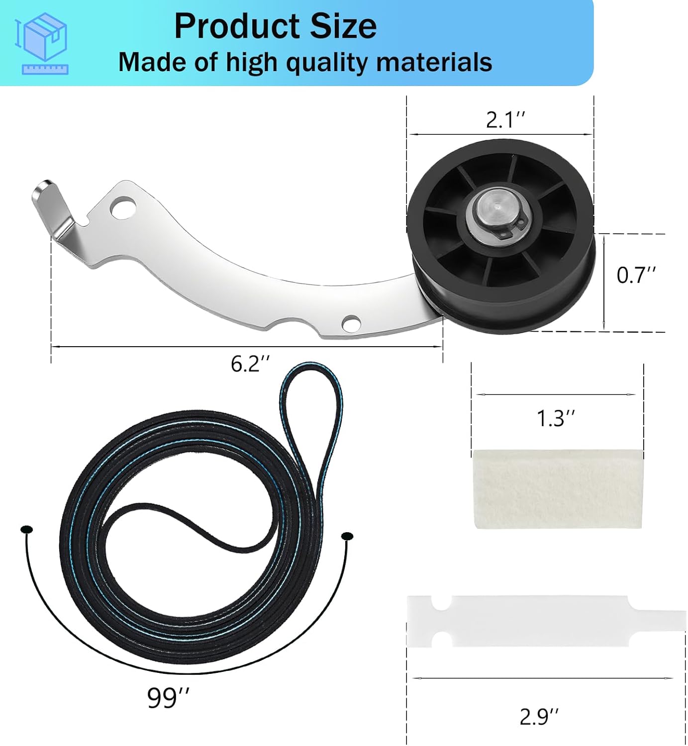 Dryer Repair Kit with RB170002 Dryer Roller Kit & D511255P Dryer Cylinder Belt & RB170003 Dryer Drum Glide Kit & D516792 Dryer ldler Pulley - Compatible with Speed Queen 1992 and Newer Dryer