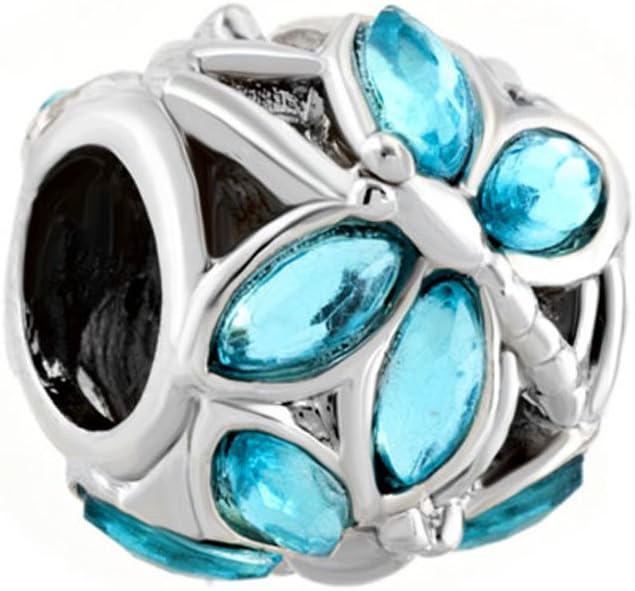 Birthstone Crystal Dragonfly Charm Fit Chamilia Bracelets