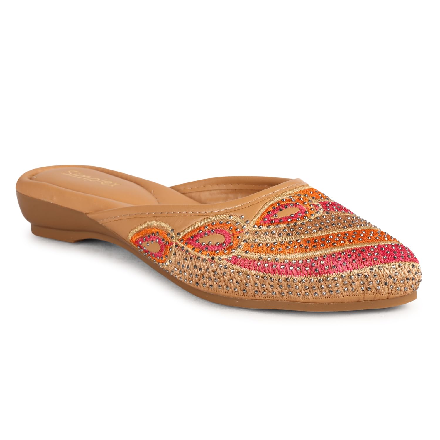 Embellished Slip-On Mules for Women – Stylish and Comfortable Ethnic Footwear Embroidered Heels For Women, Women's and Girl's Latest Stone Work with Designer Emboidery Ethnic Shoes Punjabi Jutis With Cushion FootBed Chappal-image-6