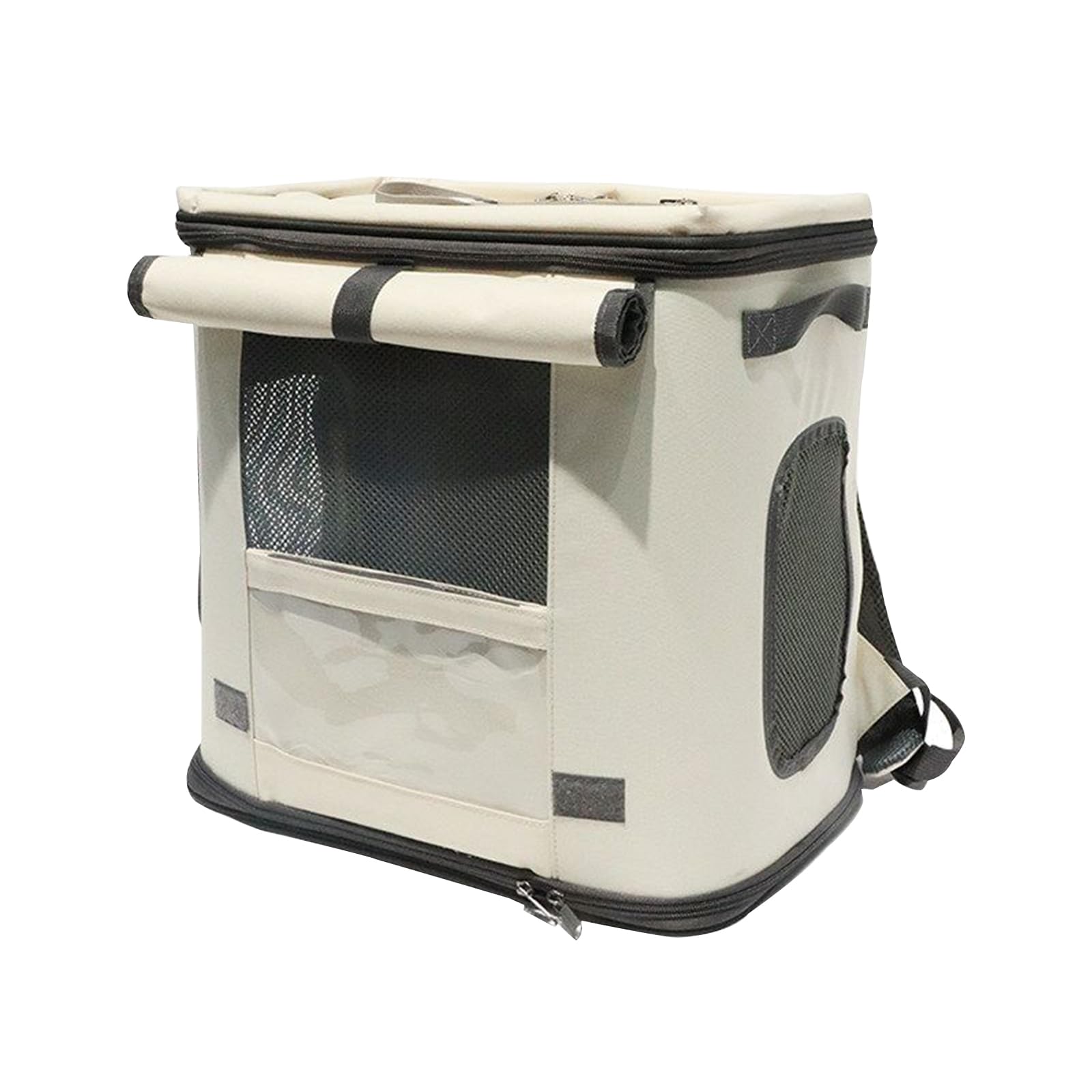 Galatée Zaino Per Animali Domestici, Capiente, Traspirante, Protettivo Per La Colonna Vertebrale e Antistress, Con Tendina Arrotolabile Per Prevenire Lo Stress, Pieghevole e Reversibile (Beige)