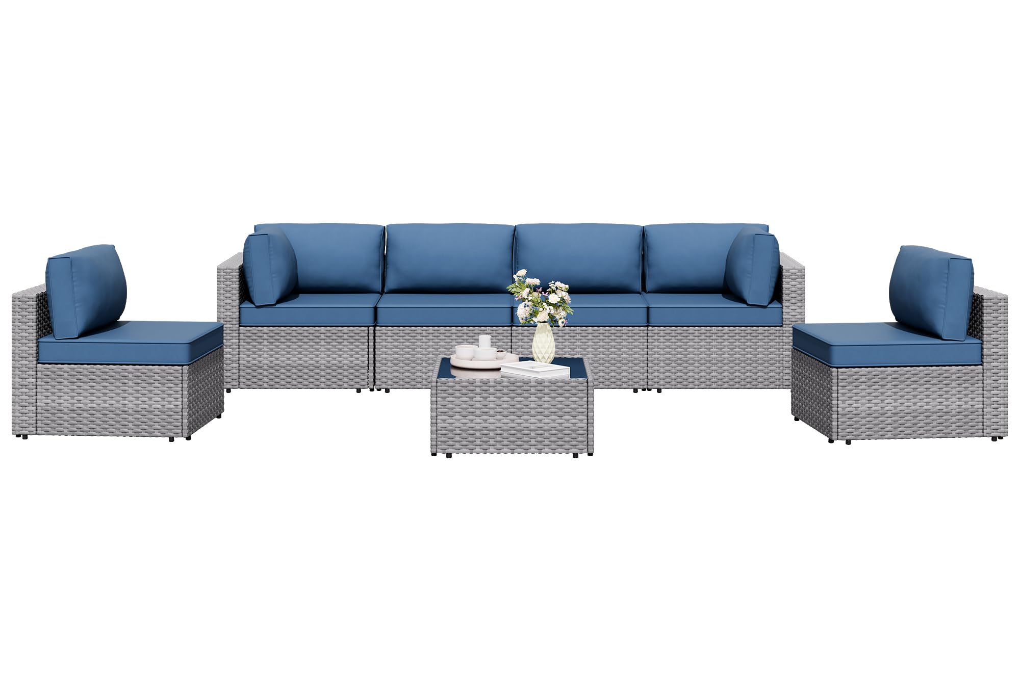 Photo 1 of ***MISSING PIECES -SELLING AS INCOMPLETE PARTS ONLY*** Shintenchi Pieces Outdoor Patio Furniture, Silver Gray PE Wicker Furniture Modular Patio Conversationwith Washable Cushions (Aegean Blue)