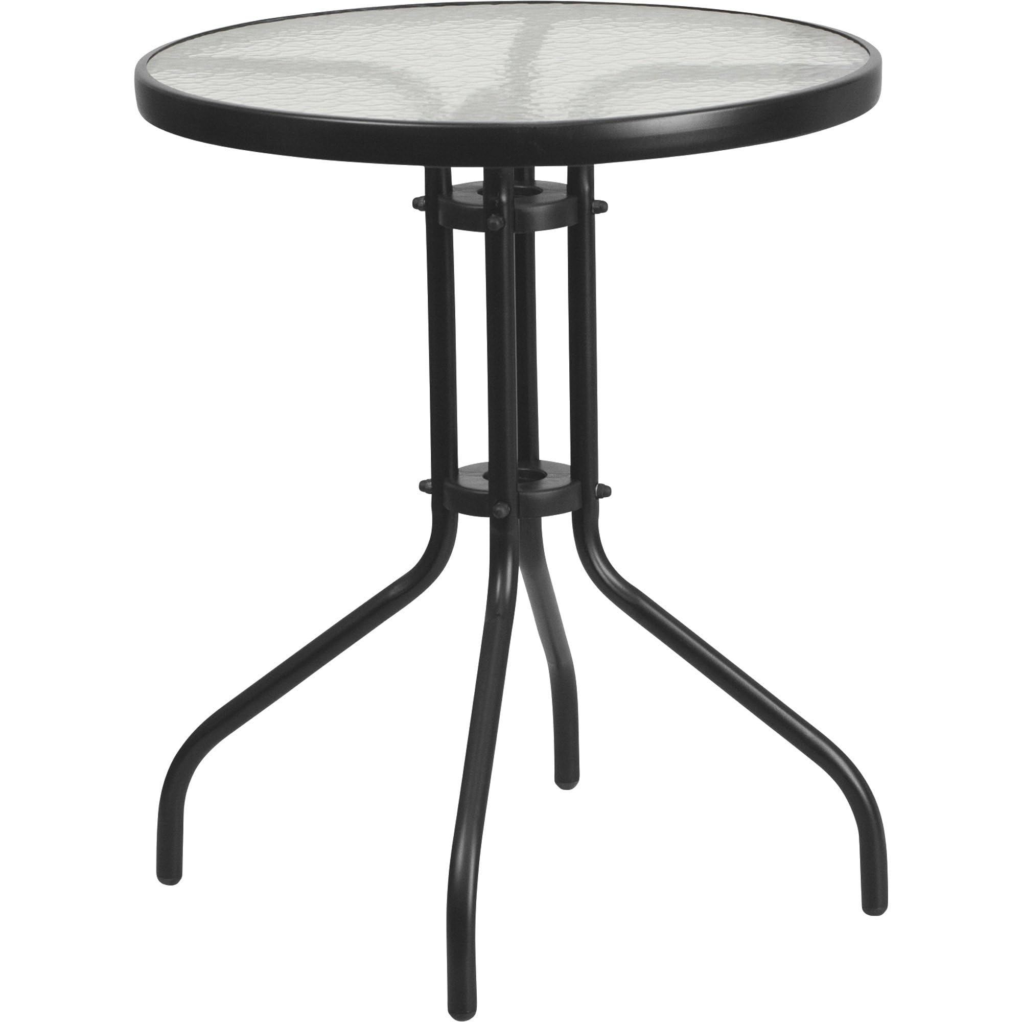 Flash Furniture 23.75RD - Mesa de Patio de aleación de Acero y Vidrio, plástico, Transparente/Negro, Redonda de 23.75 Pulgadas