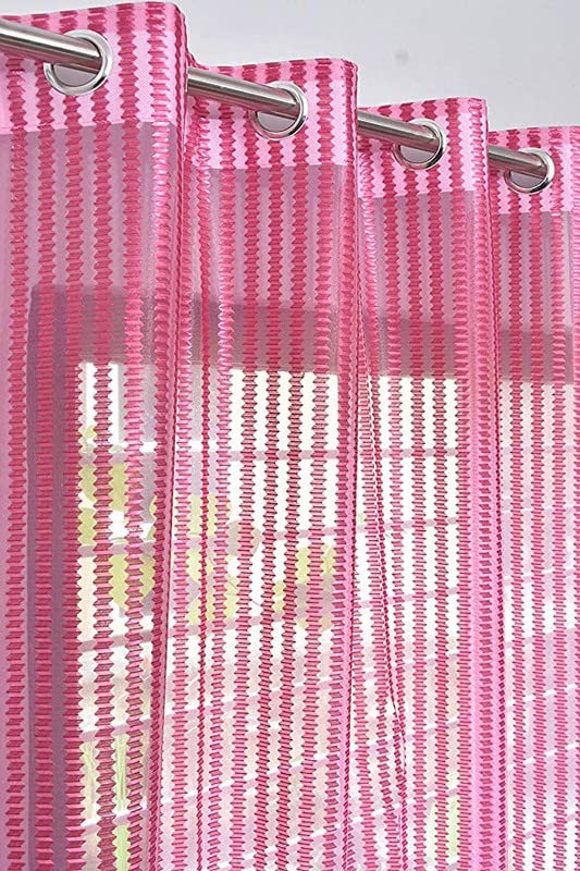 Image of Eyelet Polyester Tissue Curtain (Pink, 9 Feet) - Set of 1