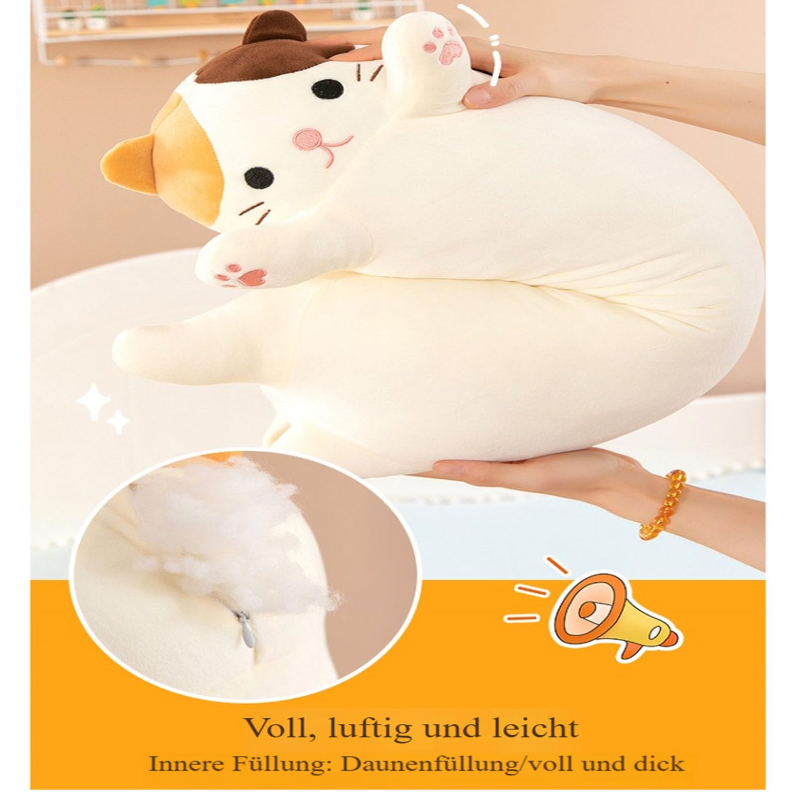 Langer Katzen plüsch Kissen, 3D niedliche Katze Plüschtiere, Puppe Spielzeug Schlafkissen, riesen XXL Kawaii plüschtier, Ausgestopftes Tier Wurfkissen, Geschenk Für Kinder Freundin (110cm,Grau)