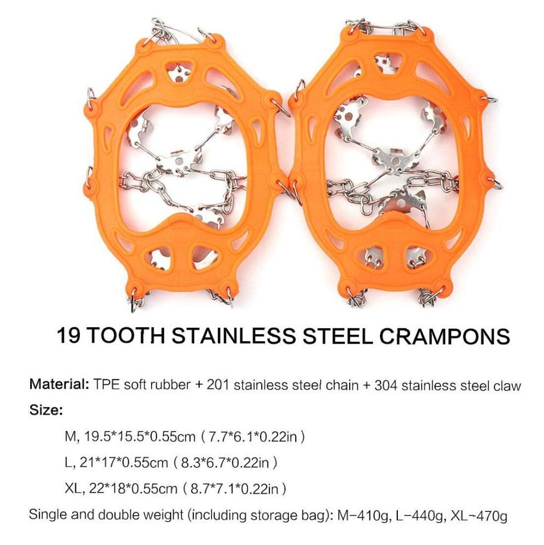 Ice Snow Grips, 19 Teeth Walk Traction Ice Cleat Spikes Edelstahlspikes und strapazierfähiges Silikon für Stiefel und Schuhe Skifahren im Freien Wandern Klettern Gehen Joggen