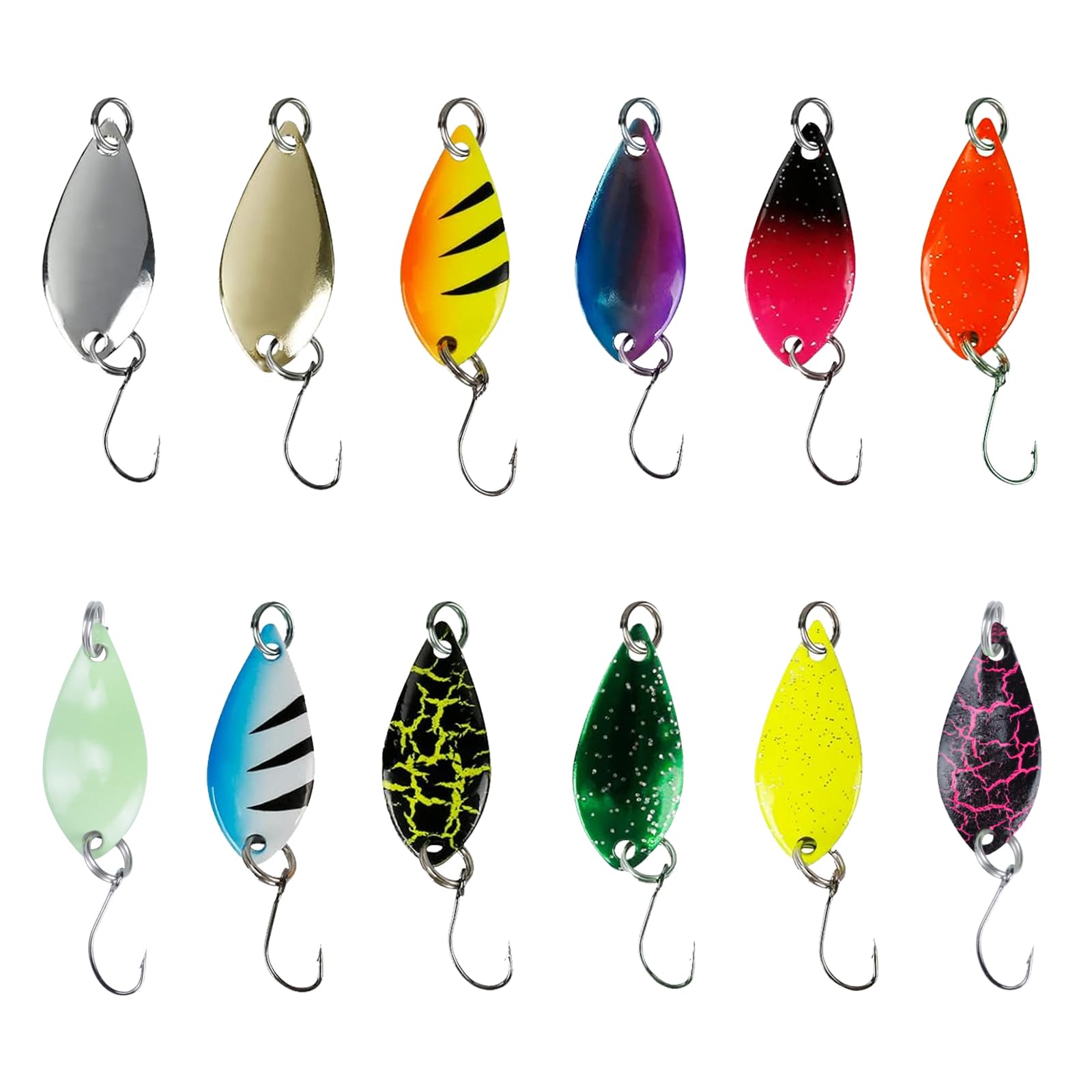 Set di 2 cucchiai Jenzi, freccia a pesce piatto montata 100 grammi rosso/bianco/pois 80 grammi chiaro/verde/glitter e + adesivo Petri Heil