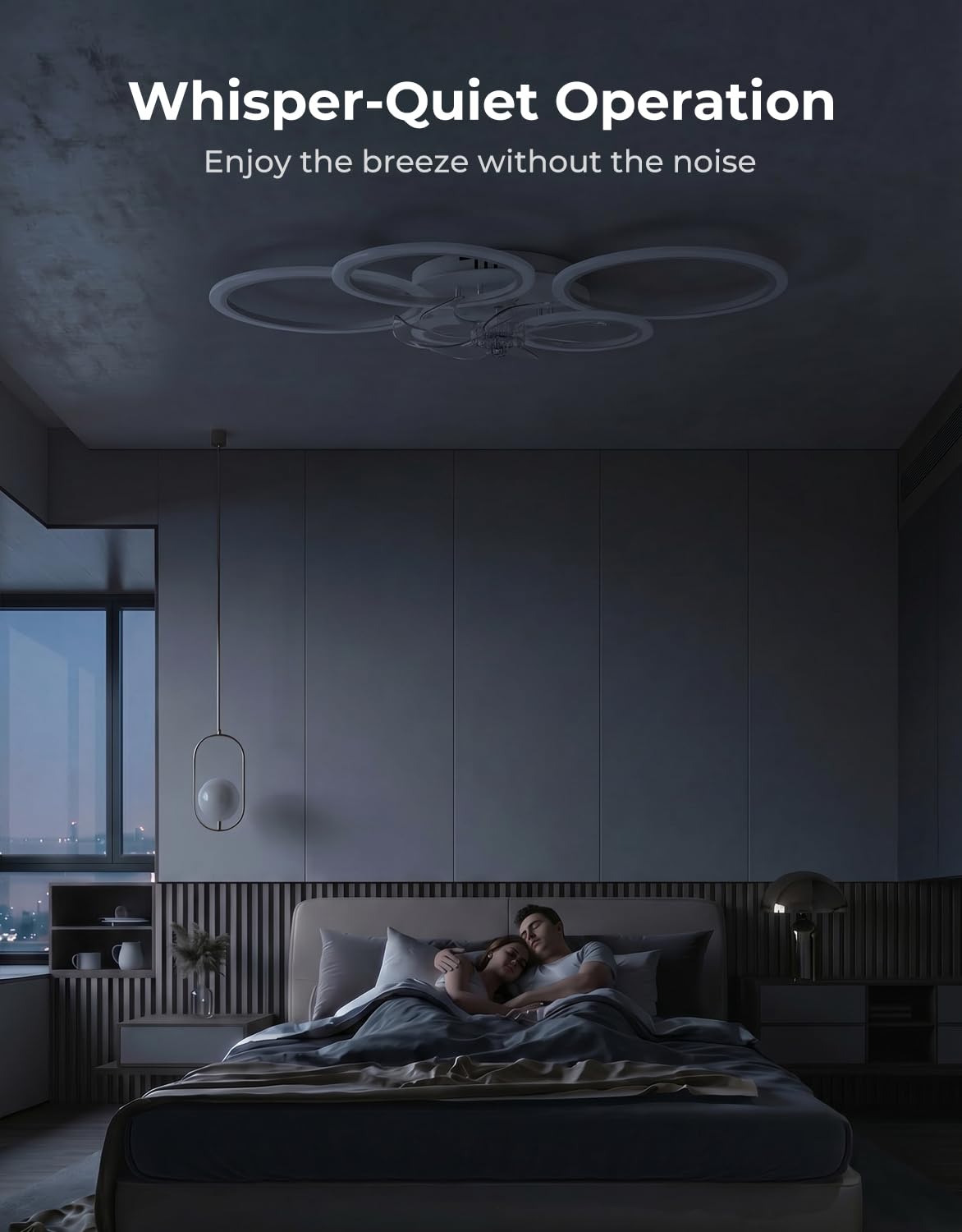 Lampara Ventilador Techo Led Compatible con Alexa, Google Assistant, Anillo Ventiladores de Techo con Luz Silencioso, Regulable, 6 Velocidades, Motor DC, Modo Verano/Invierno