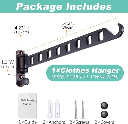 Miniatura 6 de SKIKEN Percha blanca para armario con brazo oscilante colgador de abrigos resistente de 8 agujeros ahorra espacio para organizador de armario barra