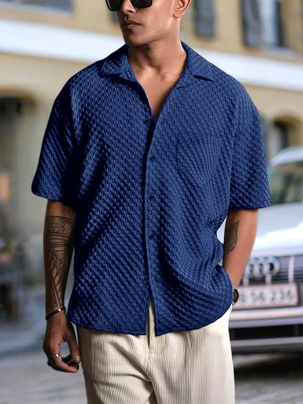 Image of Pinkmint Bubble Textured Shirt for Men ll Half Sleeve Stylish Button Down Shirt's ll Men's Pocket Shirt (Pack of 1)