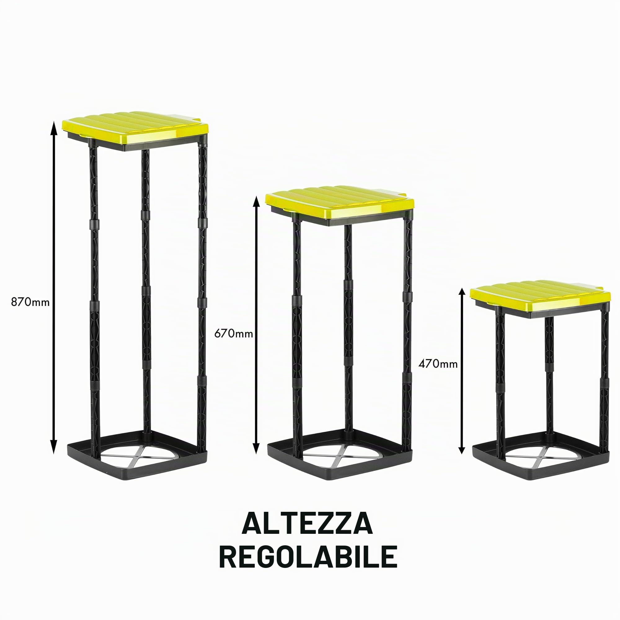 Grizzly porta sacchi spazzatura, 1x portarifiuti cestino per rifiuti con coperchio giallo, sistema a innesto regolabile in altezza con anello di fissaggio, per di diverse dimensioni da 25-120 litri