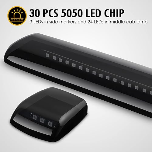 Miniatura 2 de Partsam 3 luces de marcador de cabina ámbar con lente ahumada de repuesto para Silverado/Sierra 1500 2500 3500 2015 2016 2017 2018 2019 ámbar 30 LED