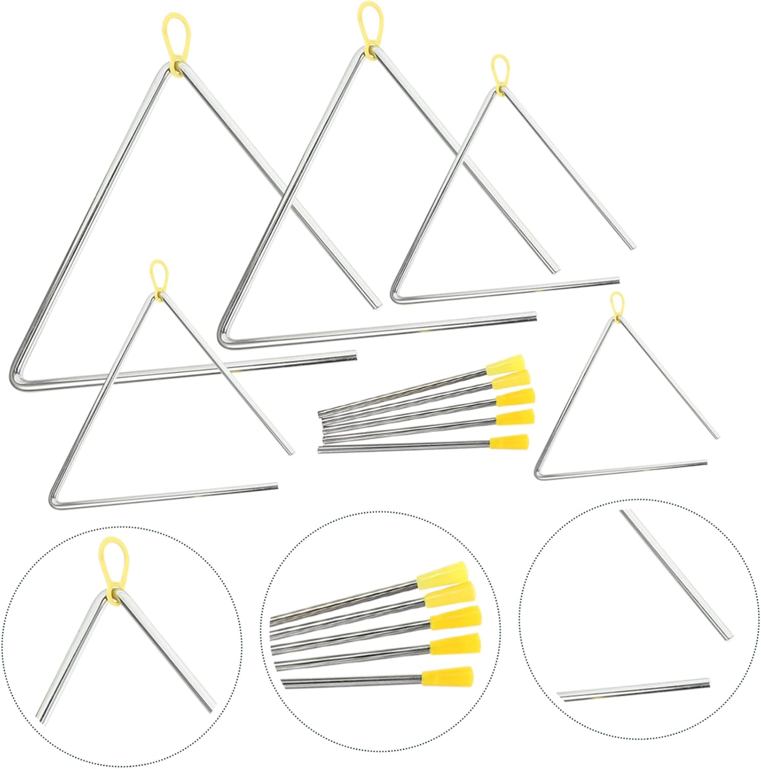 5Sets Triangle Iron Instruments for Percussion Music with Strikers Easy to Carry and Safe Design for Family Fun and Learning
