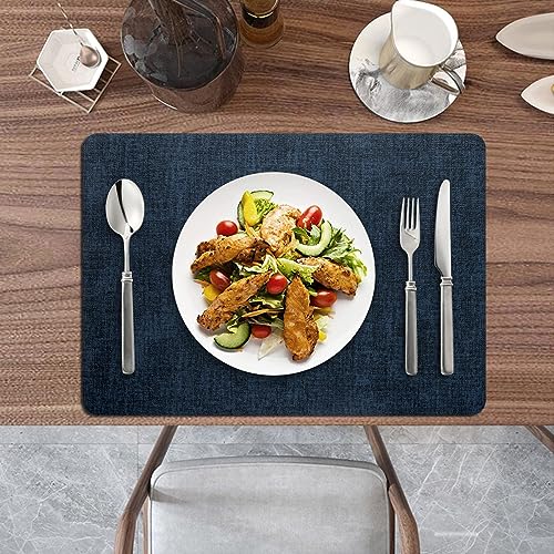 Placemats Set of 6 Washable, Heat Resistant Table Placemats Wipeable Faux Leather Place Mats Non Slip, Waterproof Square Table Mats for Indoor Outdoor, Dark Blue