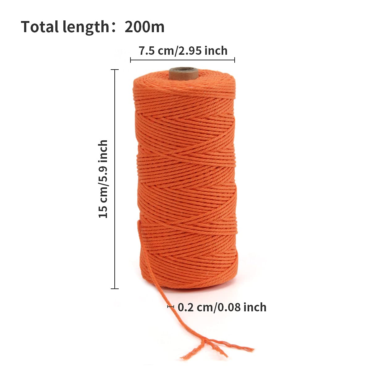 POZEAN sznurek do makramy, 2 mm x 220 m (ok. 200 m), kolorowa lina do makramy, 100% naturalna bawełniana lina do powieszenia na ścianie, wieszaki na rośliny, rękodzieło, dziewiarstwo, Boże Narodzenie,