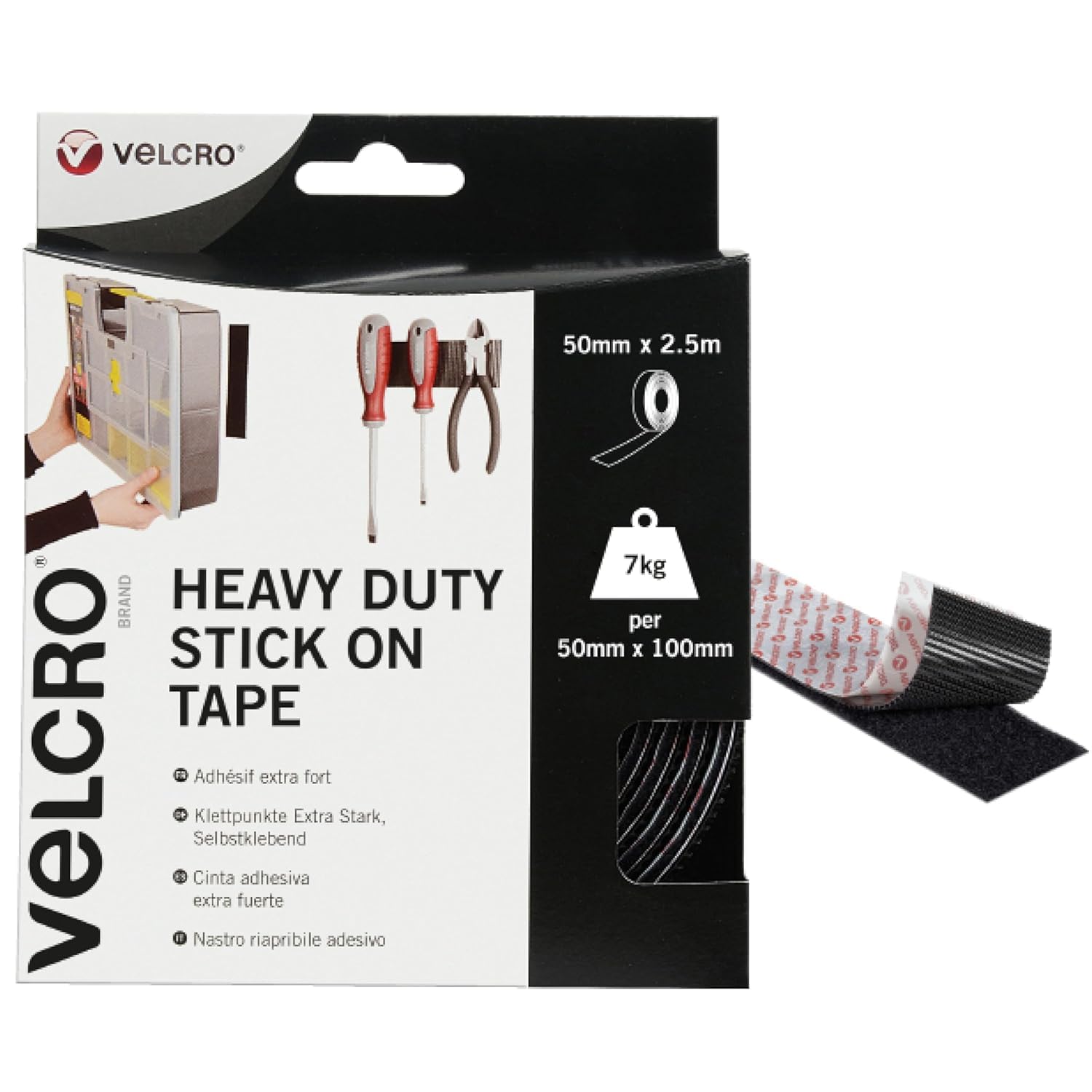 VEL-EC60245 Black Heavy Duty Stick On Tape 50 mm x 2.5 m Roll